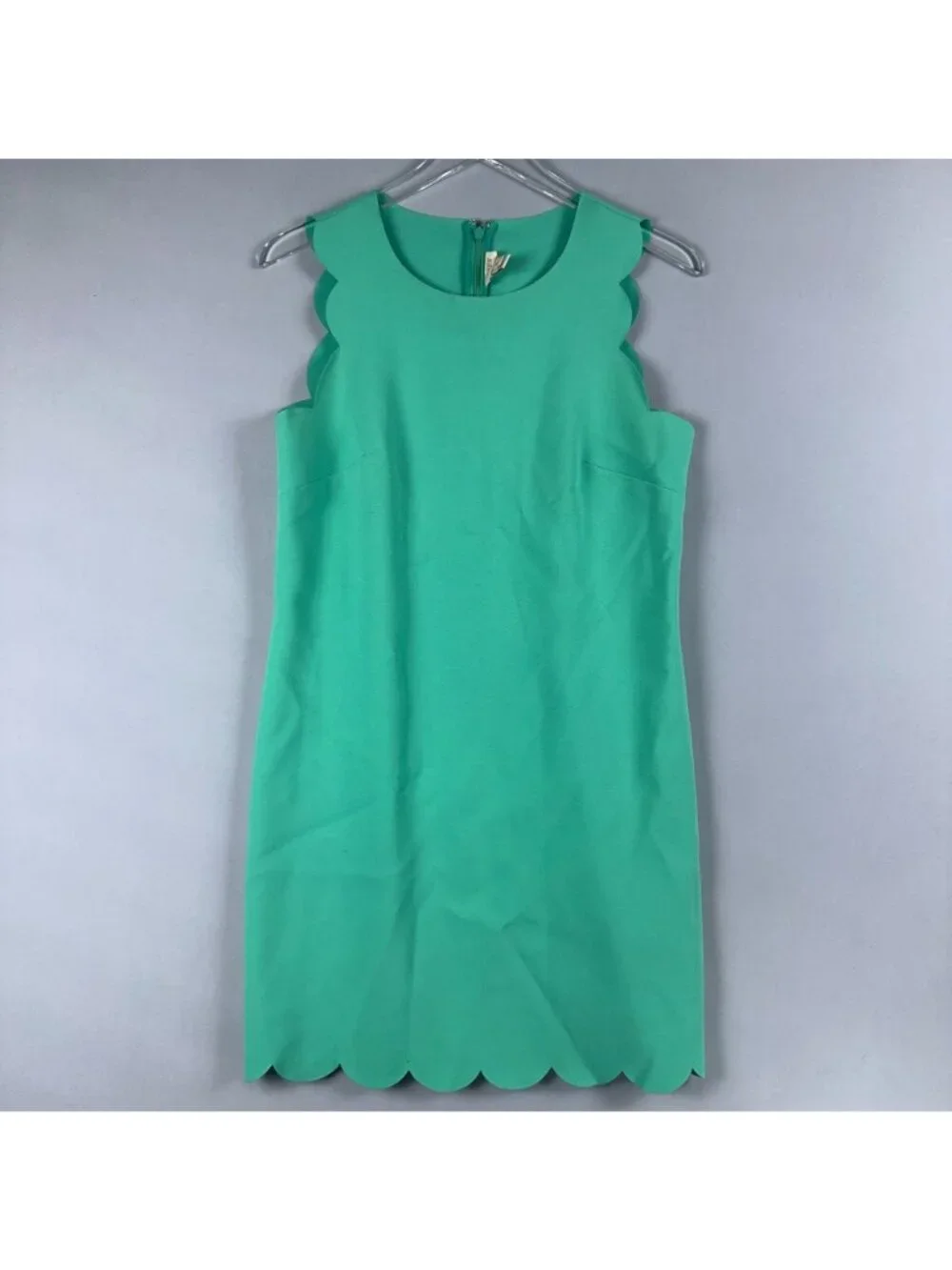 J. Crew Dress Size 6 Green Sheath Playful Scalloped Trim Round Neck Sleeveless